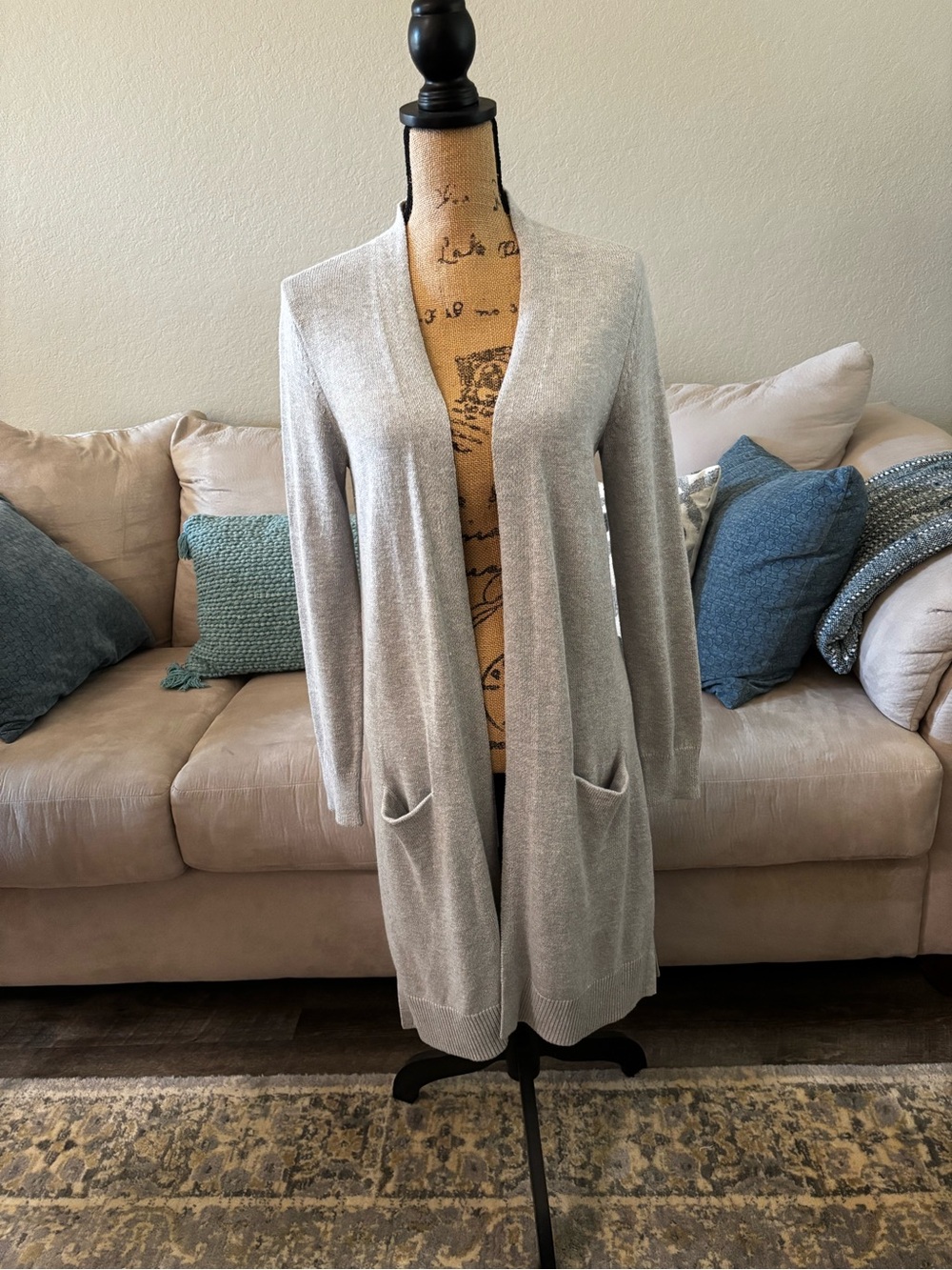 Banana Republic Light Gray Open-Front Long Cardigan